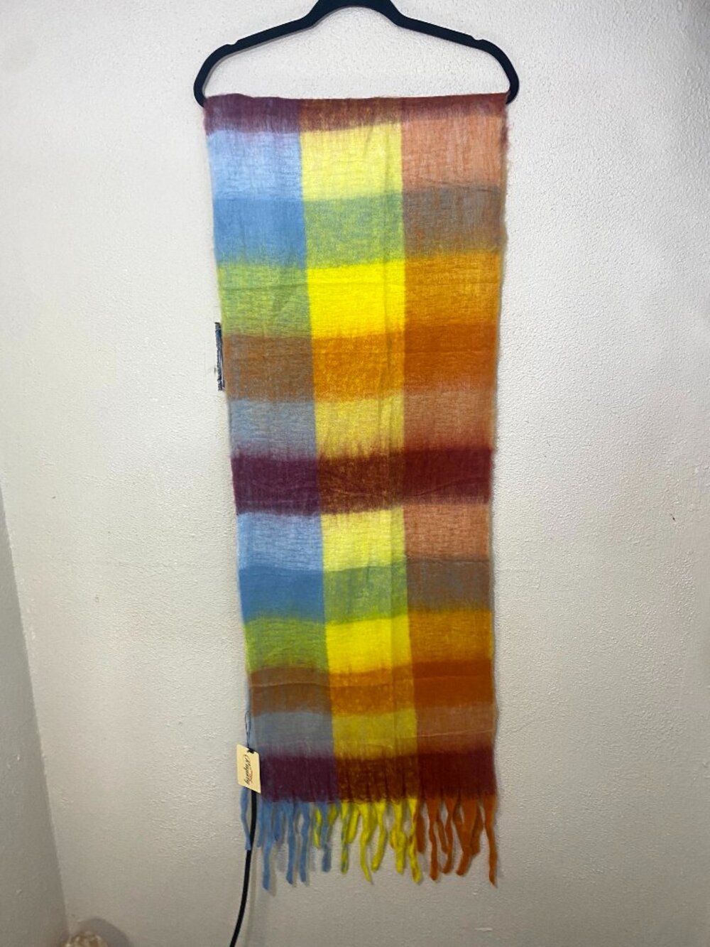 Riiqiichy Multicolor Plaid Fuzzy Scarf Wrap Shawl Soft Fringe NWT